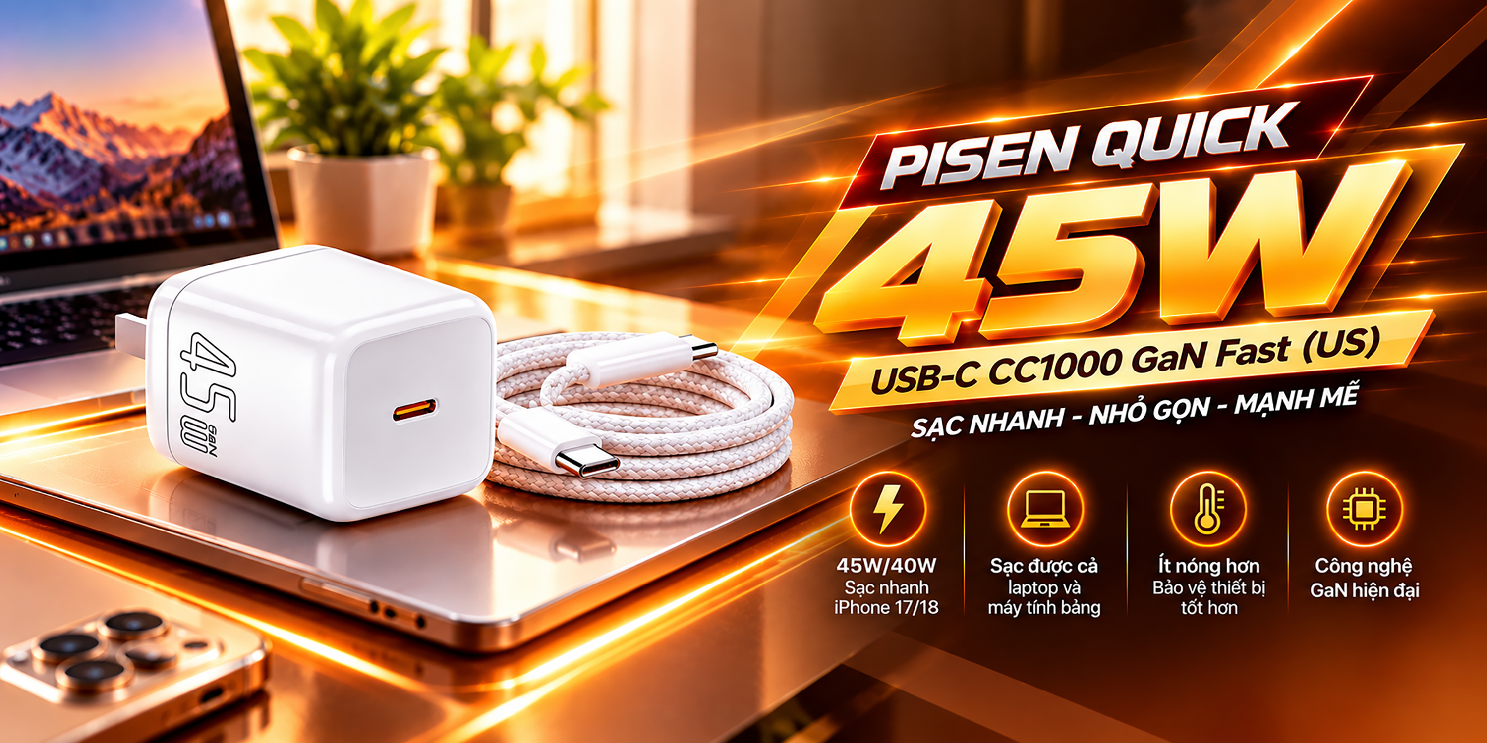 QUICK 45W USB-C CC1000 GaN Fast (US)